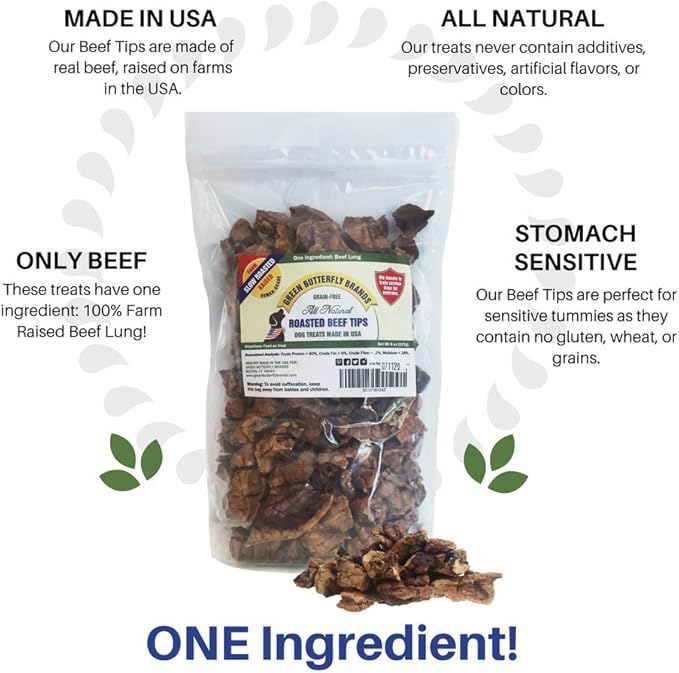 Beef Dog Treats – Made in USA Only – All Natural, Meaty Beef Tips – Premium Slow Roasted American Beef – Grass Fed, Farm Raised – Crunchy, Grain Free Training Treat, 8 Ounces