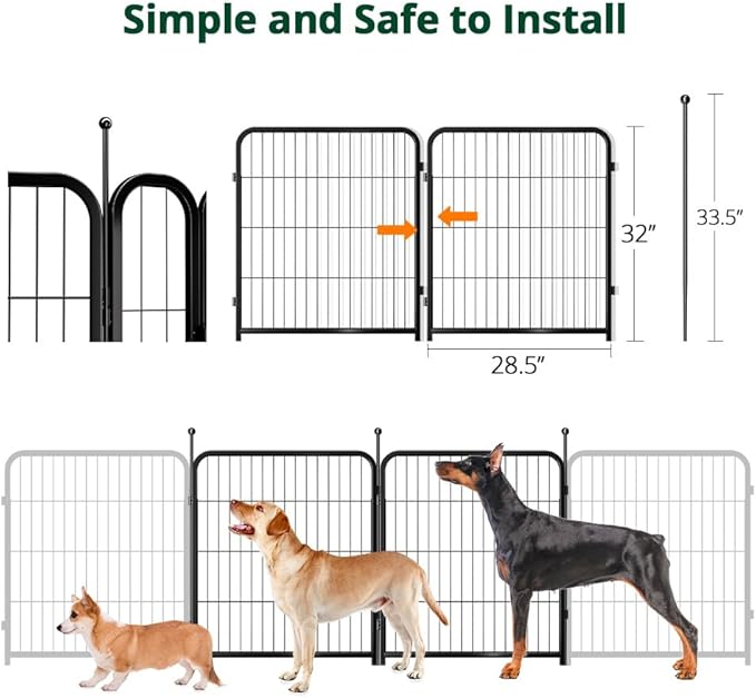 PawGiant Dog Fence Playpen 24”/32”/40” Indoor Outdoor for Small/Medium/Large Dogs, Metal Pet Puppy Cat Exercise Fencing Gate Crate Cage Outside RV, Camping, Yard, Garden (2 Panel, 28" W x 32" H)