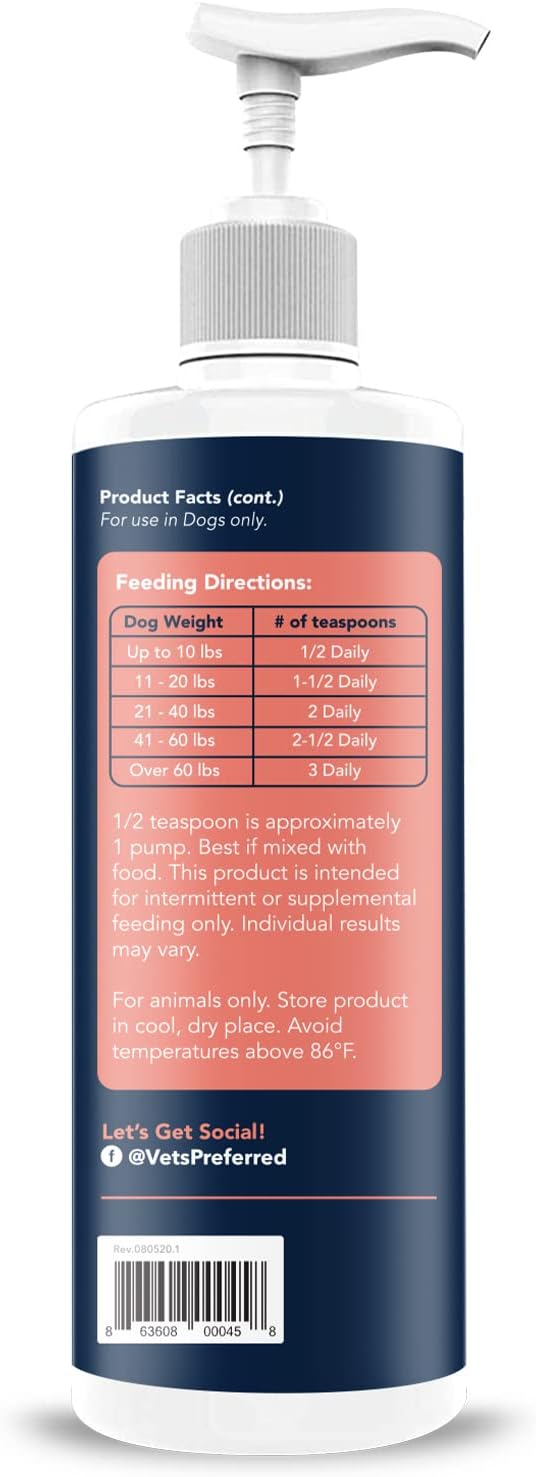 Vets Preferred Wild Alaskan Salmon Oil for Dogs – Skin and Coat - Premium Omega 3 Fish Oil for Healthy Dog Coat – Immune Support and Heart Health – All Natural – Rich in EPA and DHA