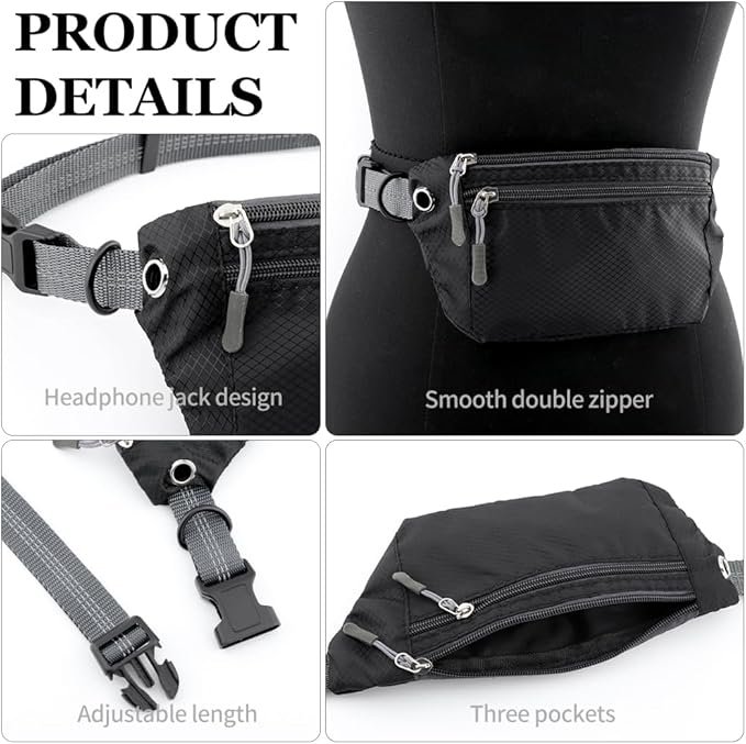 3pcs Hands Dog Leash with Pouch, Waist Leash for Dog Walking, Waist Belt Fanny Pack with Soft Padds, for Walking, Hiking, Biking, Running
