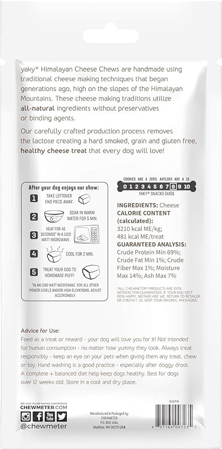 Chewmeter Himalayan Yaky Cheese Chew, 100% Natural, Long Lasting, Gluten Free, Healthy & Safe Dog Treats, Lactose & Grain Free, Protein Rich, Stain Free, X-Large, For Dogs 55 Lbs & Over, 5.3 oz