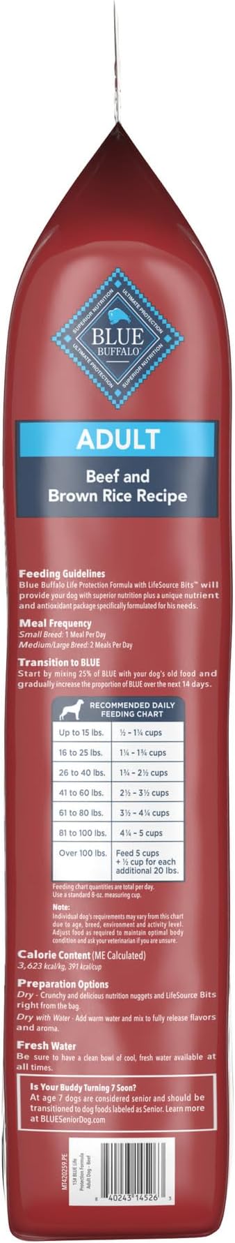 Blue Buffalo Life Protection Formula Natural Adult Dry Dog Food, Beef and Brown Rice 15-lb