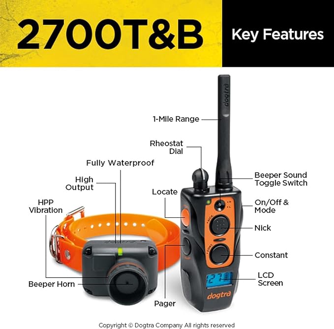 Dogtra 2700T&B Long Range 1-Mile 1-Dog Training & Beeper Remote Dog Training E-Collar for Upland Gun Dog