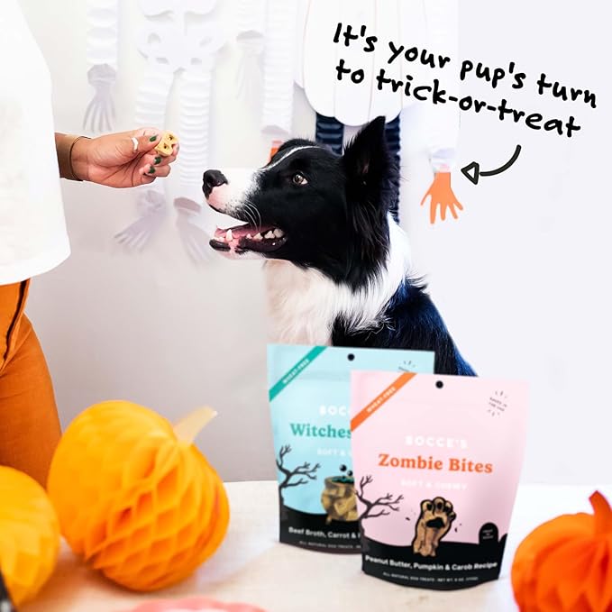 Bocce's Bakery All-Natural, Seasonal, Zombie Bites Dog Treats, Wheat-Free, Limited-Ingredient Soft & Chewy Treats Inspired by Halloween, 6 oz