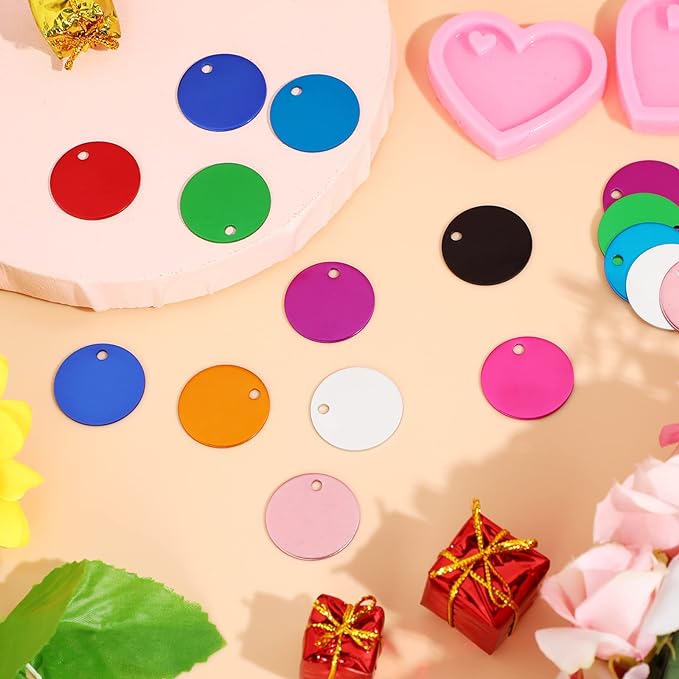 150 Pcs Blank Dog Pet Tags 25 mm for Engraving Aluminum Round Discs Smooth Metal Tag Colorful Double Stamping Tag Pendants with Hole for DIY Craft Pet Tag Charm Supplies