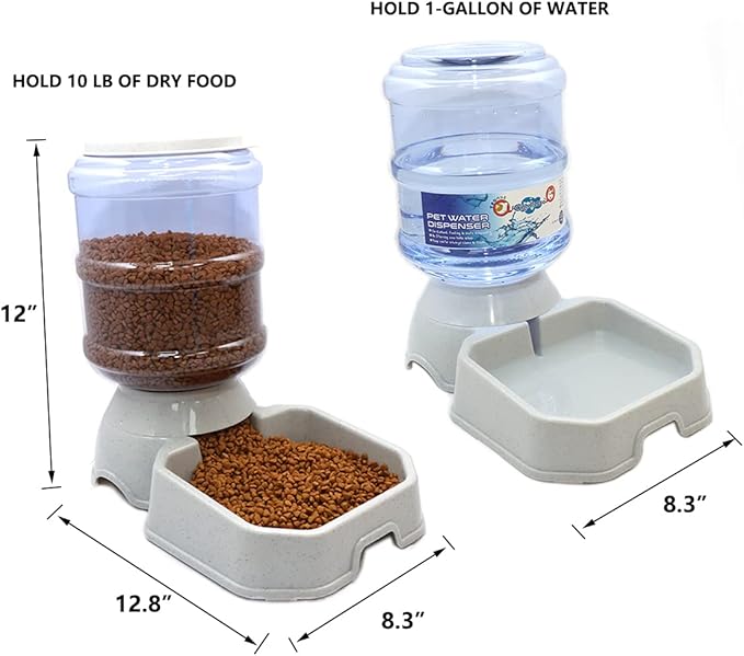 2 Pack Automatic Dog Cat Feeder and Water Dispenser ,Gravity Multi Pet Drinking Fountain , Set with Pet Food Bowl for Medium Dog Puppy Kitten, Big Capacity 1 Gallon x 2 (Waterer+Feeder)