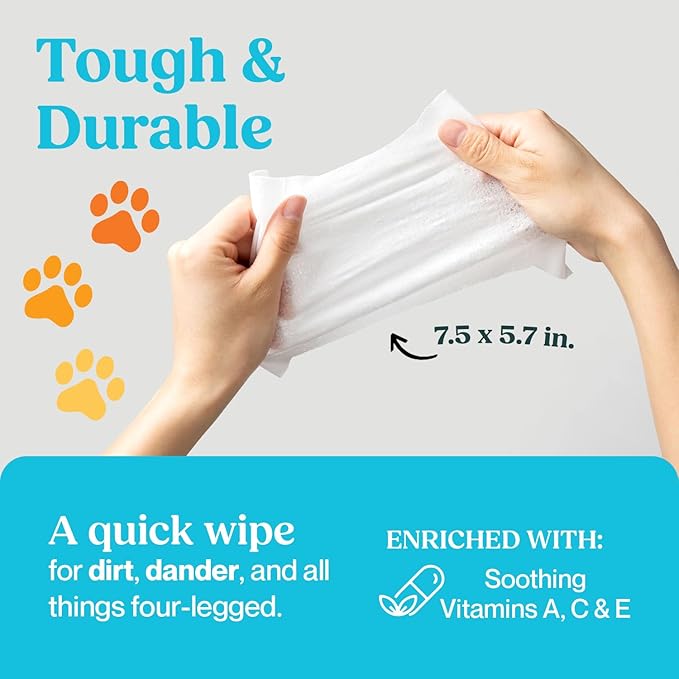 2-Pack Dog & Cat Pet Wipes, Cleans Pet Paws, Ears, Fur, Butt, & Anal Gland, No-Rinse Solution, Gentle, Deodorizing, Hypoallergenic - Unscented 100 ct