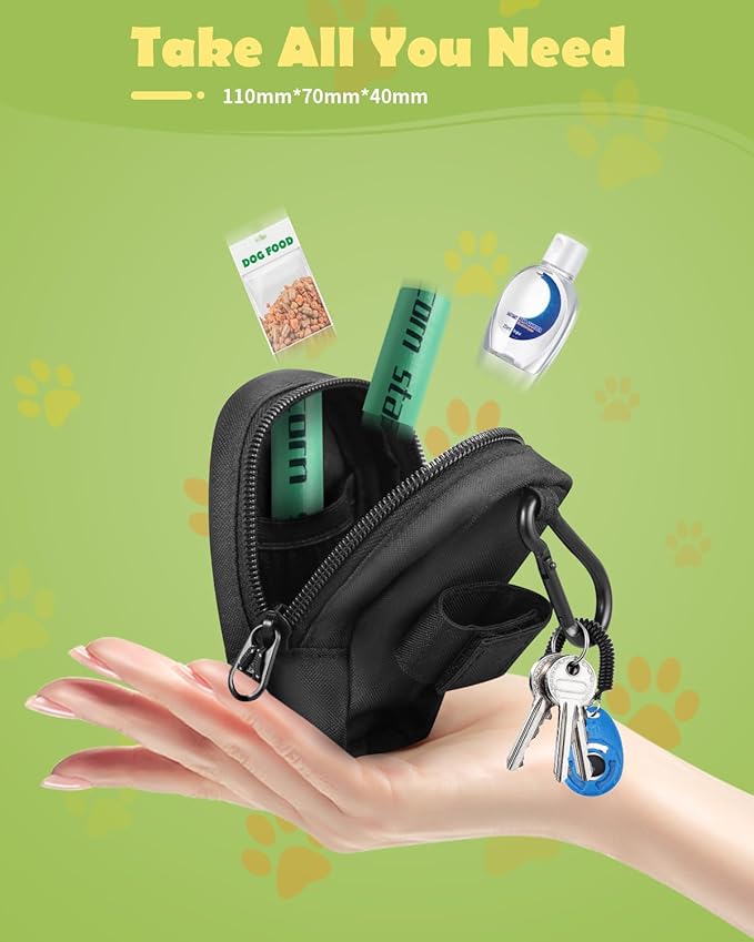 Dog Poop Bag Holder for All Leashes,Hand Free Doggie Waste Bag Dispenser-Velcro/Hook/Carabiner,Dog Poop Bag Dispenser for Leash,Wide Opening,Leash Attachment for Dog Walking,Poop Bags EXCLUDED,Black