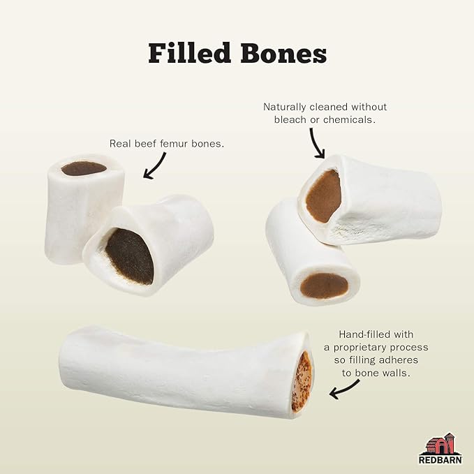 Redbarn Filled Dog Bones | Natural Long-Lasting Dental Treats; Suitable for Aggressive Chewers | Large (6") - 5 Bones (Peanut Butter)