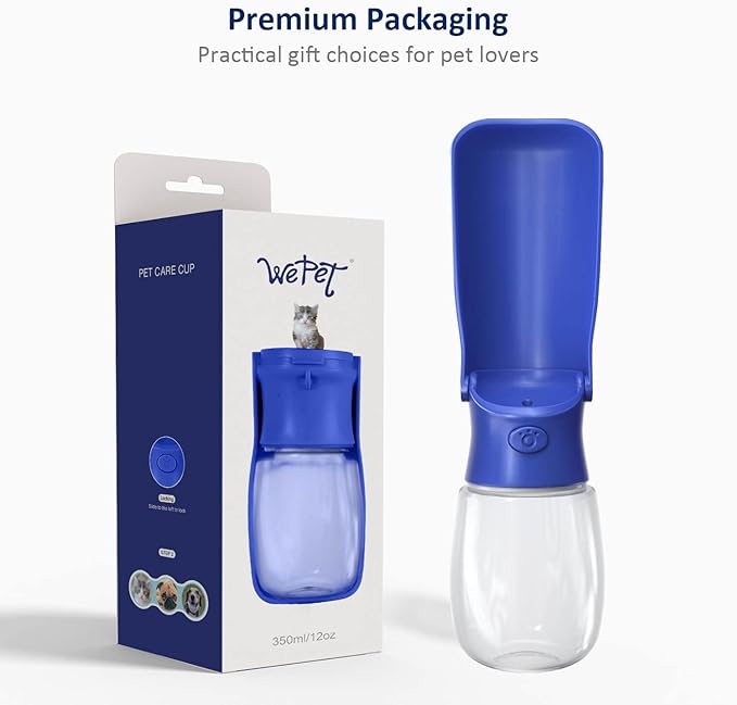 WePet Foldable Portable Dog Water Bottle Puppy Water Dispenser with Drinking Feeder, 12 OZ, High-temperature Resistant Leak Proof for Pets Outdoor Walking, Hiking, Travel, Food Grade Plastic BPA Free