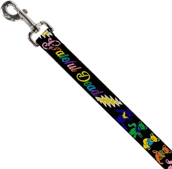 Dog Leash Grateful Dead Script Bears Skeletons Black Multi Color 6 Feet Long 1.5 Inch Wide