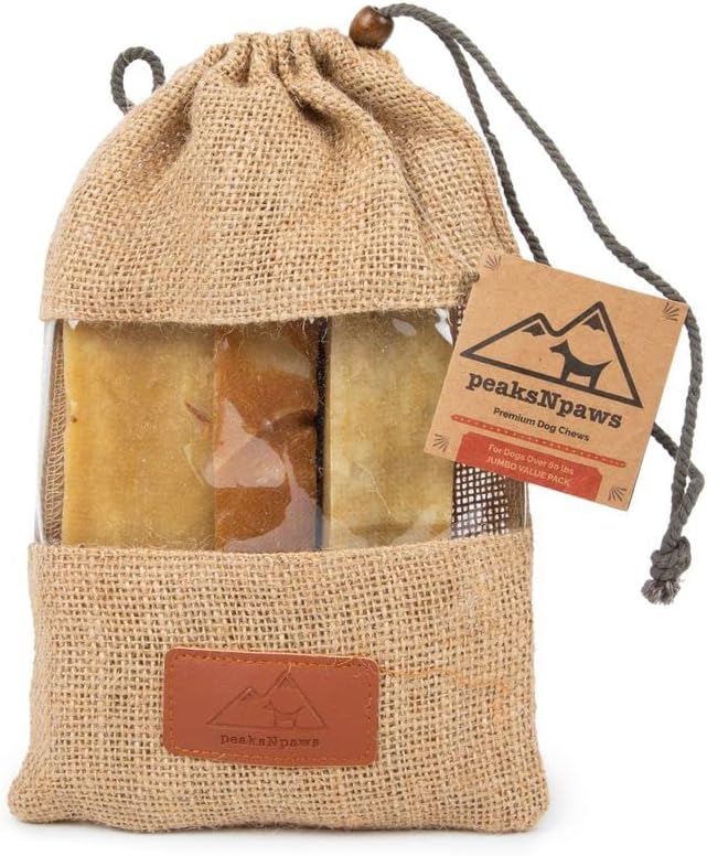 peakNpaws Himalayan Yak Cheese Dog Treats - Natural Chews for Aggressive Chewers - Grain-Free, Easily Digestible, Promoting Oral Health (3 Chews/24 oz Jumbo Size)