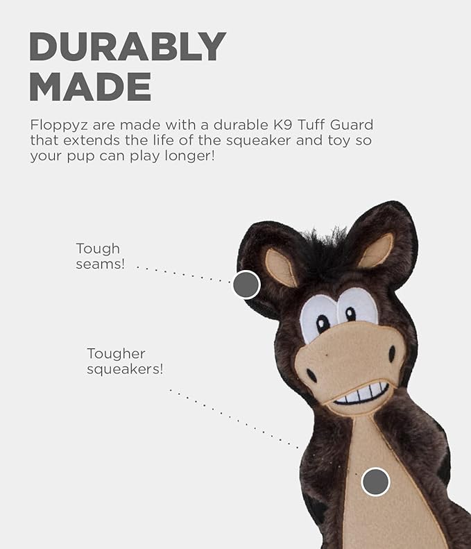 Outward Hound Floppyz Donkey Squeaky Dog Toy, Brown, Medium