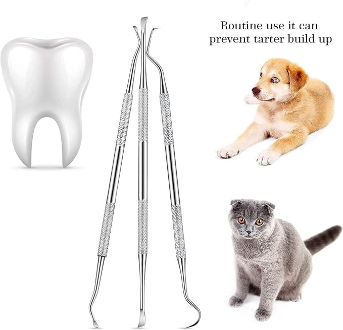 3 Pieces Dog Dental Tooth Scaler and Scraper Stainless Double Headed Tarter Removing Tool Scraper Pet Teeth Cleaning Tools for Dog and Cat