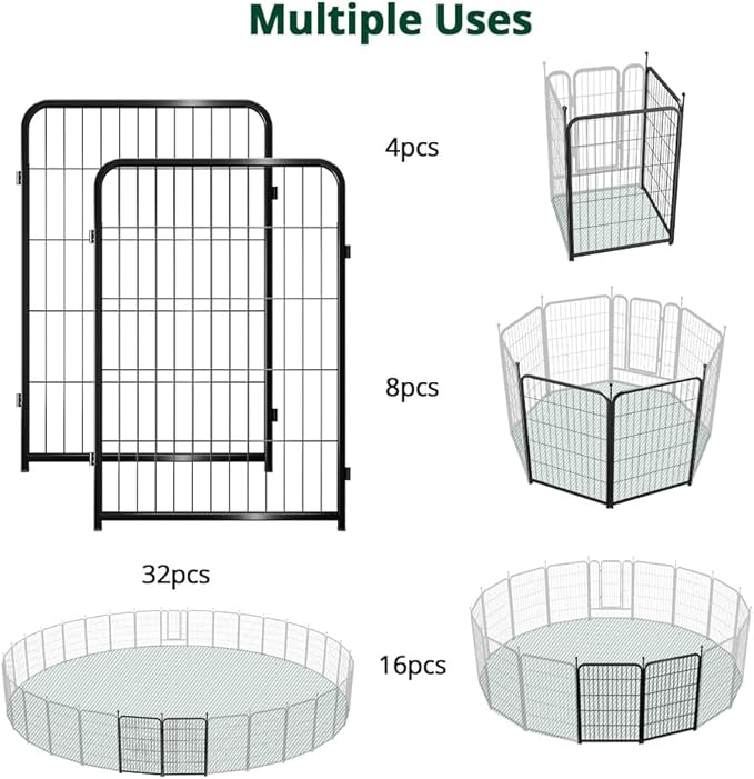 PawGiant Dog Fence Playpen 24”/32”/40” Indoor Outdoor for Small/Medium/Large Dogs, Metal Pet Puppy Cat Exercise Fencing Gate Crate Cage Outside RV, Camping, Yard, Garden (2 Panel, 27" W x 40" H)