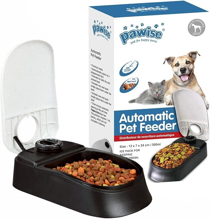PAWISE Automatic Cat Feeder, 1.5 Cup, 48-Hour Timer, with Ice Pack, for Pet Food Dispensing