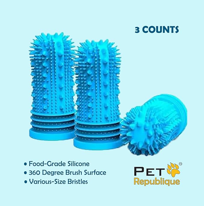 360 Degree Finger Toothbrush for Dogs and Cats – Full Surround Silicone Bristles (3-Count & 1-Storage Case)