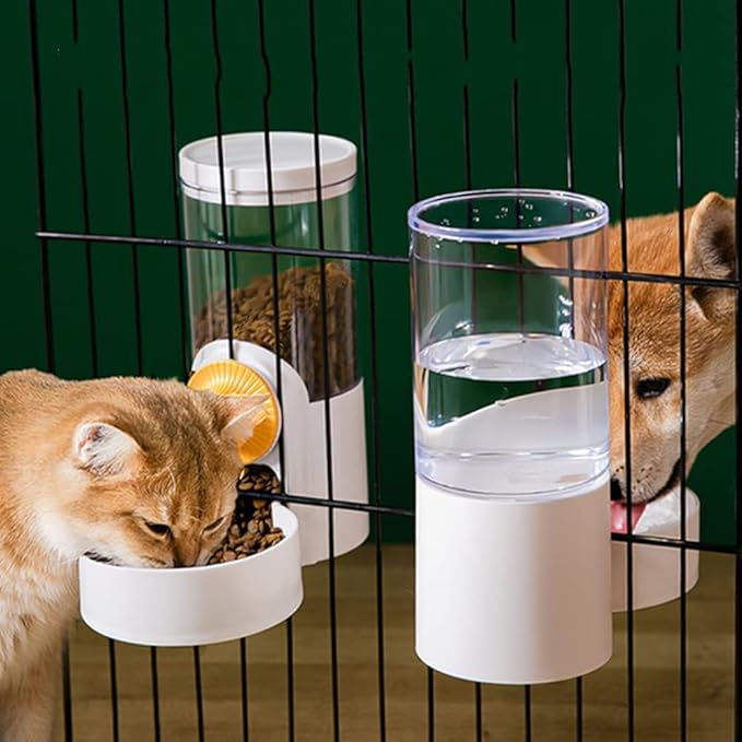 40oz Hanging Automatic Pet Food Water Dispenser, Auto Gravity Pet Feeder and Waterer Set, Cage Cat Food Bowl Dog Feeding Station for Puppy and Kitten Rabbit Chinchilla Hedgehog Ferret …