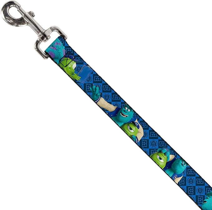 Buckle-Down Pet Leash - Monsters University Sulley & Mike Poses/Checkers Blue - 6 Feet Long - 1" Wide