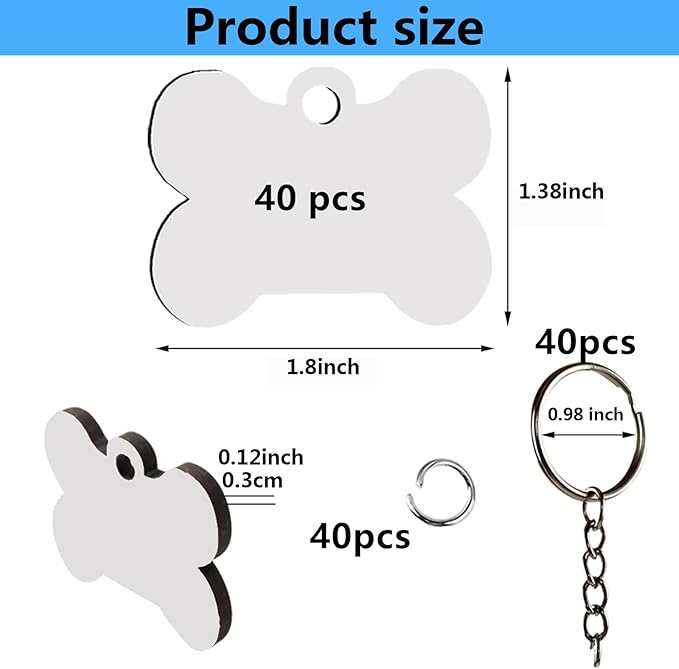 80 pcs Sublimation dog tag blanks MDF double-sided printed dog tag Keyring medium density plate heat transfer printing 40 pcs sublimation dog tags blanks