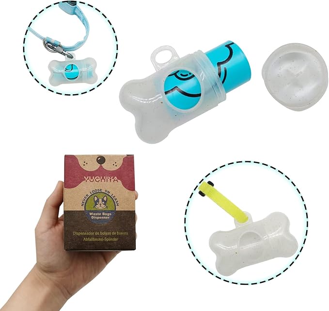 Dog Poop Pickup Bags Holder Dispenser with Leak-Proof Scented Doggy Waste Bags and Carabiner with Safety Lock Plus Hook and Loop Fastener Never Loose on Leash Lead Again (1 Holder 195 Bags, Clear)