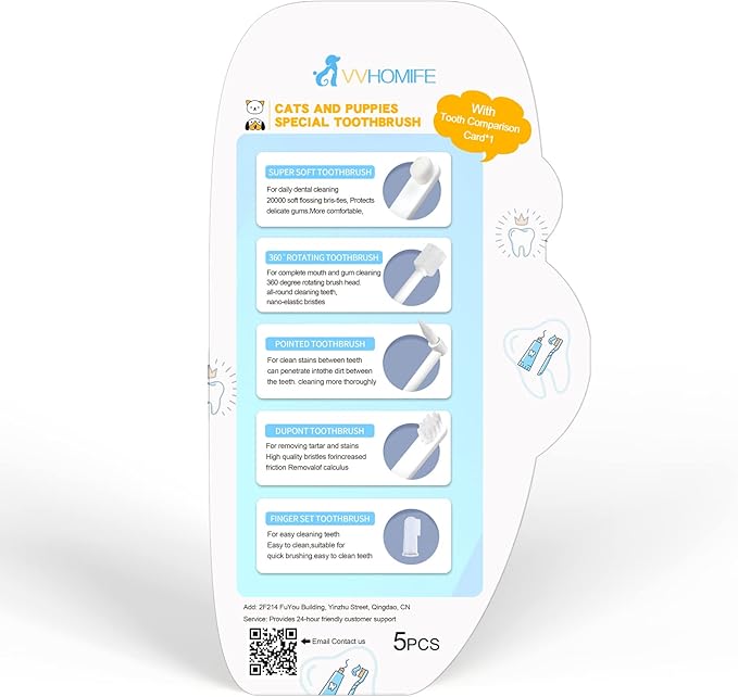Cat Toothbrush Kit, Dog Toothbrush Kit, Suitable for All Cats and Dogs Dental Care. White, Soft Bristles, Meet All Cleaning Needs, Multi-Functional Dental Cleaning (S)