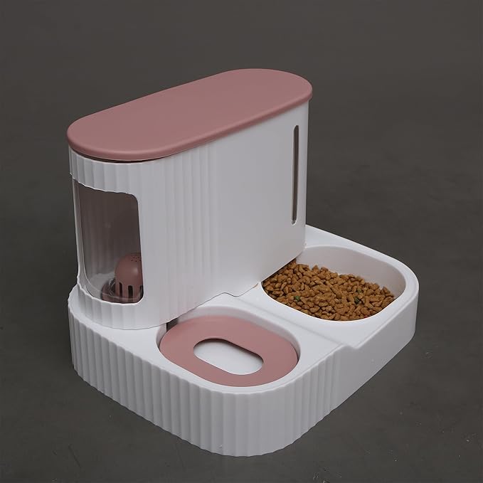 Automatic Cat Food Water Dispenser Gravity Pet Self Feeder Dry Food Bowl and Watering Supplies Dispenser for Indoor Small Medium Dog Puppy Kitten 2 in 1 (PINK)
