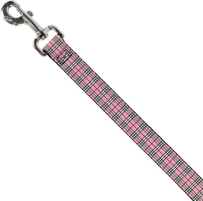 Dog Leash Plaid Pink 4 Feet Long 1.5 Inch Wide