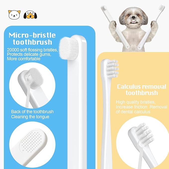 Cat Toothbrush Kit, Dog Toothbrush Kit, Suitable for All Cats and Dogs Dental Care. White, Soft Bristles, Meet All Cleaning Needs, Multi-Functional Dental Cleaning (S)