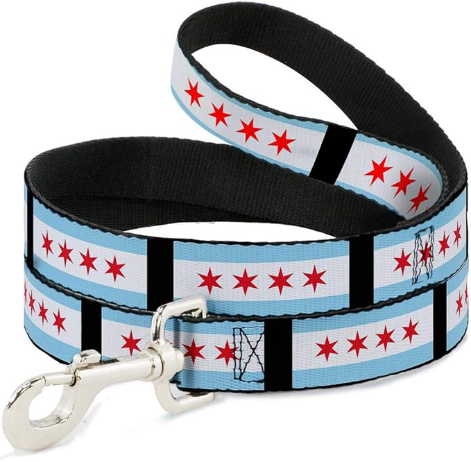 Dog Leash Chicago Flags Black 6 Feet Long 1.5 Inch Wide