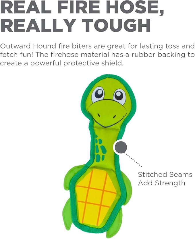 Outward Hound Fire Biterz Turtle Plush Firehose Material Interactive Dog Toy, Medium