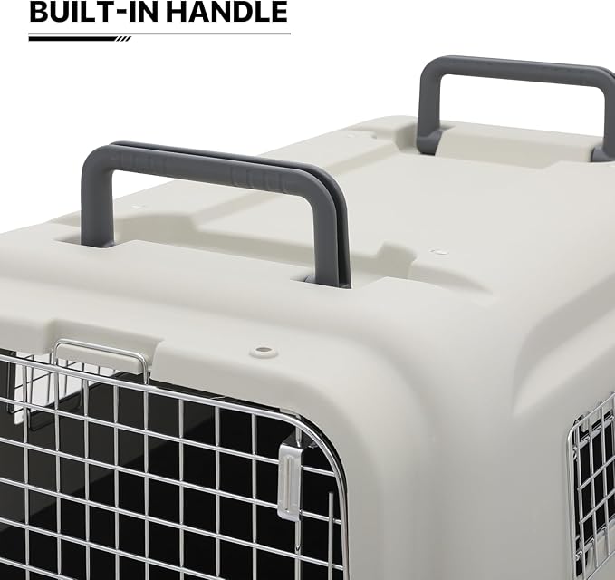 MoNiBloom 32-Inch Plastic Carrier on Wheels for Small/Medium Dogs and Cats, Multifunction Hard Cat Carrier Dog Kennel Ventilation and Security Lock Design for Pets up to 30 Pounds