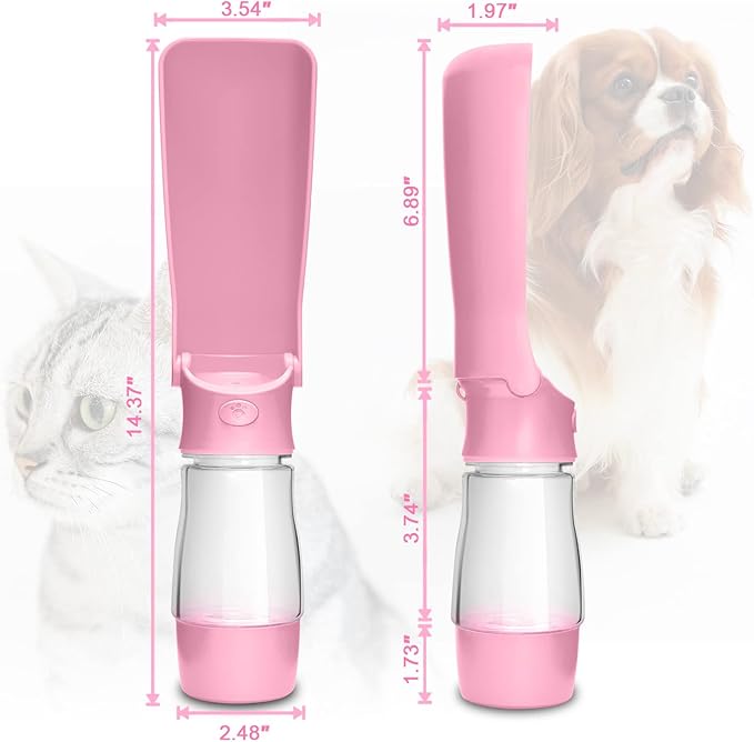 Dog Water Bottle with Food Container - Foldable Portable Puppy Travel Water Dispenser, Leak Proof Dog Water Bowl Summer Accessories for Pet Outdoor Walking Hiking (Pink)
