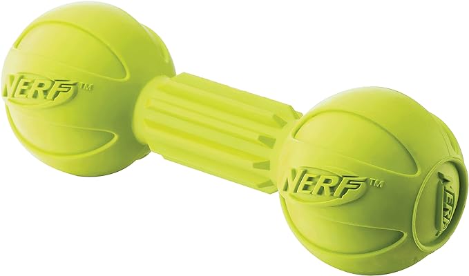 Nerf Dog Rubber Chew Barbell Dog Toy, Lightweight, Durable and Water Resistant, 7.5 Inches, For Medium/Large Breeds, Single Unit, Green (6994)