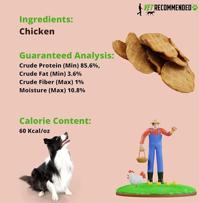 Premium Chicken Crisp Chips for Dogs Small, Medium and Large | 8oz Bag | No Artificial Preservatives, Colors or Flavors | Natural Treats - Dehydrated Chicken Jerky - Made in USA