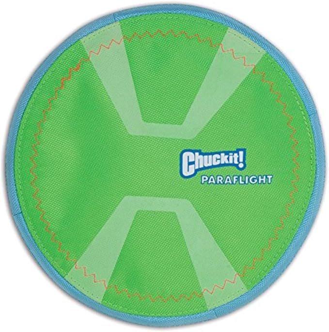 Chuckit Max Glow Paraflight Flying Disc Dog Toy, Large (9.75"), Green And White