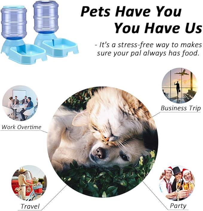 Pet Feeder and Water Food Dispenser Automatic for Dogs Cats, 100% BPA-Free, Gravity Refill, Easily Clean, Self Feeding for Small Large Pets Puppy Kitten Rabbit Bunny (E-Blue)