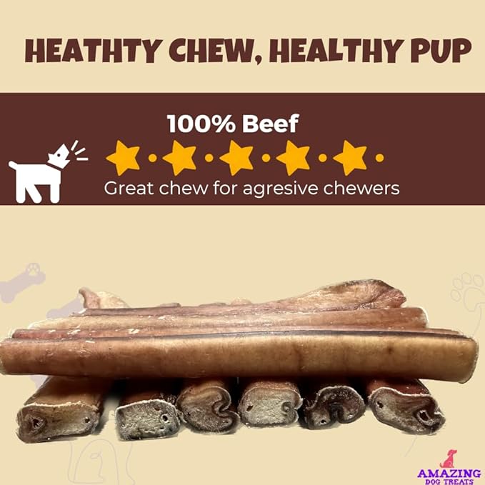 Amazing Dog Treats Bully Stick for Dogs (Extra Thick/Jumbo 6 Inch - 6 Count) - NO Hide Bones for Dogs - Safe Chews for Dogs - Long Lasting Bully Sticks for Dogs