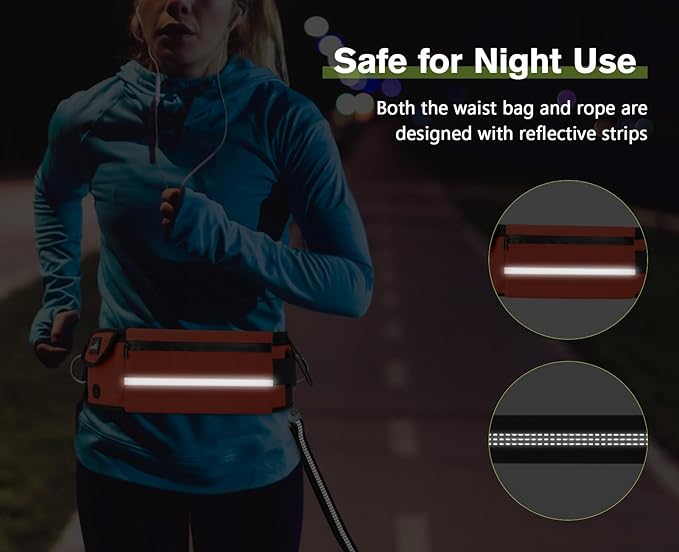 Pecute Hands Free Dog Leash with Pouch, Waist Belt Fanny Pack with Soft Pads, Dual Padded Handles, and Durable Bungee for Walking, Hiking, Jogging Biking, and Running (Up to 220lbs) Orange