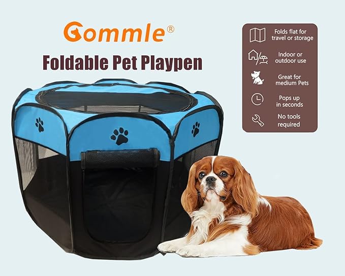 Portable Pet Playpen for Small Cat Dog Puppy Rabbit,Cat Kitten Playpen Indoor Outdoor with Carrying Case,Waterproof Bottom and Removable Zipper Top (M(35.4" x35.4" x23.6"), Blue)
