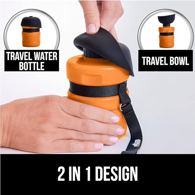 Gorilla Grip No Spill Portable Dog Water Bottle with Built in Bowl, Food Grade Silicone Leak Proof Pets Travel Drink Dispenser, Puppy Walk Training, Pet Hiking Essentials, Trip Accessories, Orange