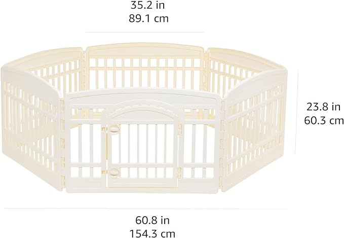 Amazon Basics - Round Dog Playpen, Pet Exercise Pen with Door, 24-Inches, 6 Panel, Beige
