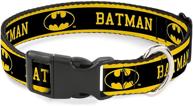 Buckle-Down "BATMAN/Logo Stripe" Plastic Clip Collar, Yellow/Black, 1" Wide-Fits 9-15" Neck-Small