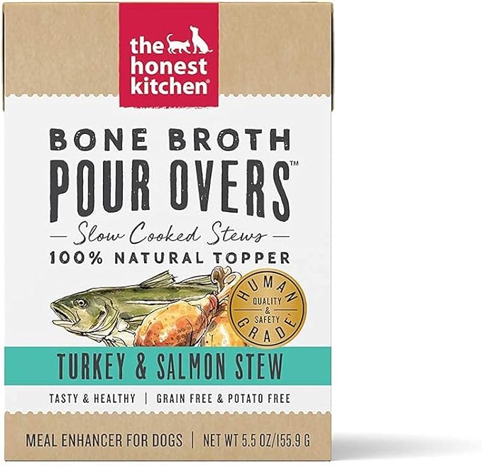 The Honest Kitchen, Bone Broth Pour Overs Turkey & Salmon Stew Dog Food Topper, 5.5 Ounce