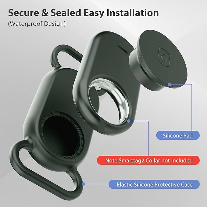 2 Pack Dog Collar Holder for SmartTag2, Waterproof Silicone Case for Pet Cat, Anti-Lost Scratch Resistant Protective Cover Accessory for Smart tag2 (Black,Grey)