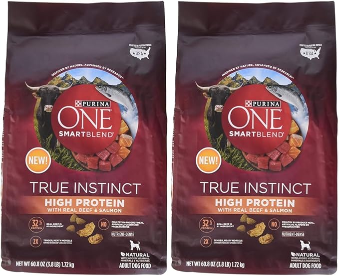 Purina ONE Natural, High Protein Dry Dog Food, SmartBlend True Instinct with Real Beef & Salmon, 3.8 lb (Pack of 2)