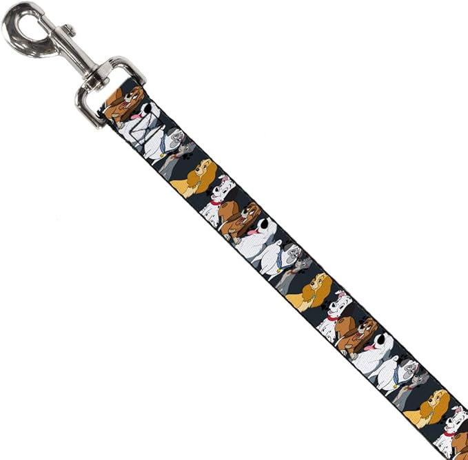 Dog Leash Disney Dogs Group Collage Paws Gray Black 4 Feet Long 0.5 Inch Wide