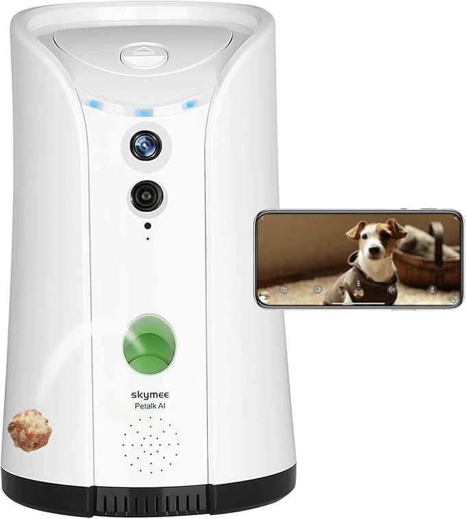 SKYMEE Dog Camera Treat Dispenser, 5GWiFi Remote Pet Camera with Two-Way Audio and Night Vision