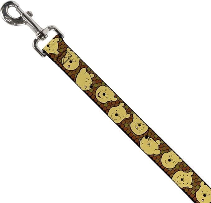 Buckle-Down Dog Leash Winnie The Pooh Expressions Honeycomb Black Browns 6 Feet Long 1.0 Inch Wide, Multicolor (DL-6FT-WDY273)