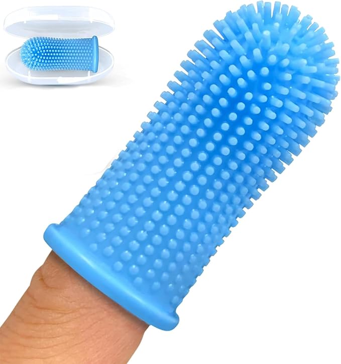 Joseph's Workshop Dog & Cat Toothbrush, 360º Dog Tooth Brush with Case, Cat Toothbrush, Dog Teeth Cleaning, Dog Finger Toothbrush, Dog Tooth Brush for Small & Large Pets (Blue)